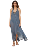 Denim Darling Fringe Halter Cowrie Shell Coverup Sundress