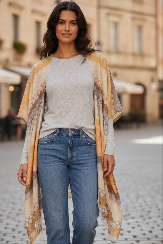 Desert Scallops Orange  Hand Loomed Jacquard Kimono 3