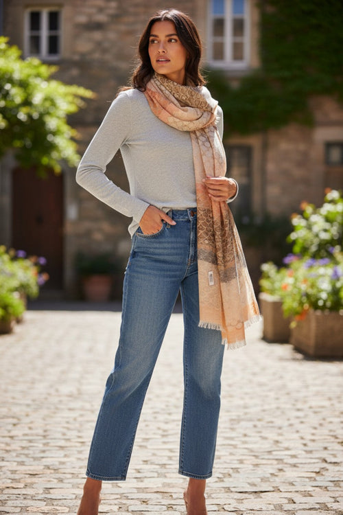 Desert Scallops Wrap Scarf | Luxury Hand-Loomed Fringe Shawl & Sarong