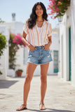 Double Cotton Gauze Getaway Camp Shirt in Prints Coral montauk stripe