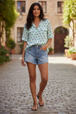 Double Cotton Gauze Getaway Camp Shirt in Prints blues block ditsy print