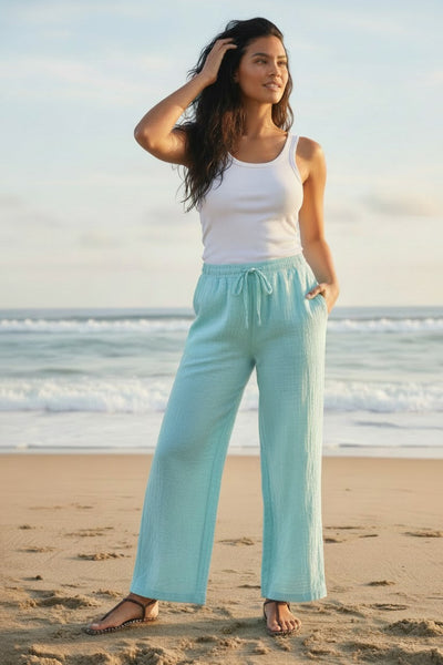 Double Gauze Cotton Getaway Beach House in Lots of Colors sea blue