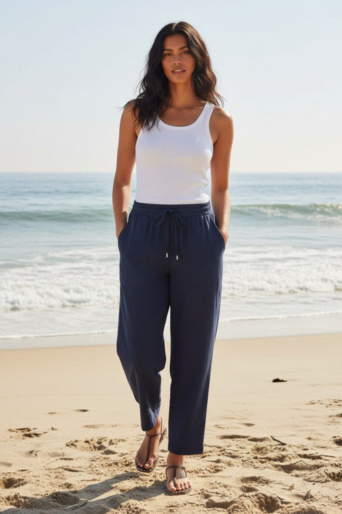 Double Gauze Cotton Getaway Beach House in Solid Colors Navy Blue