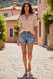 Double Gauze Cropped Cotton Getaway Solid Camp Shirt ifaded aqua blue appricot  tan