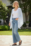 Double Knit Zen Blend Reversible Color Sweater Knit Fringe Poncho  sky blue white