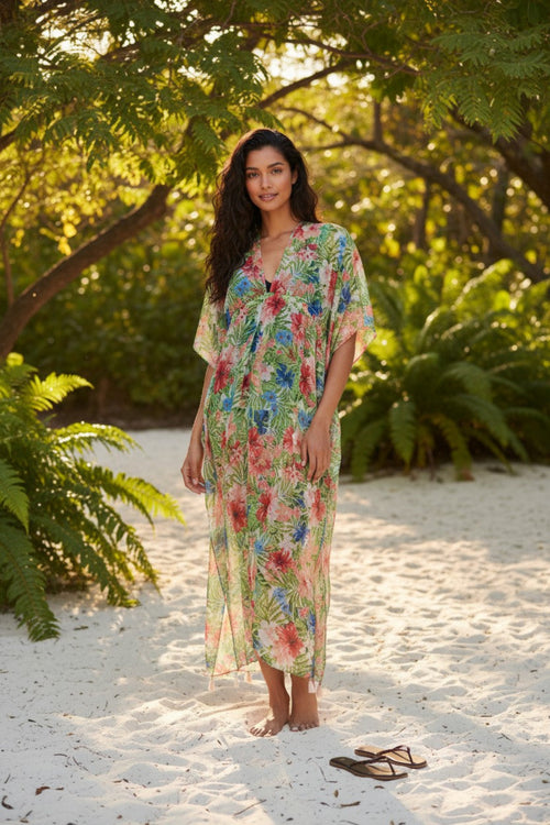 Dreams in Paradise Print Poolside Maxi Coverup Dress