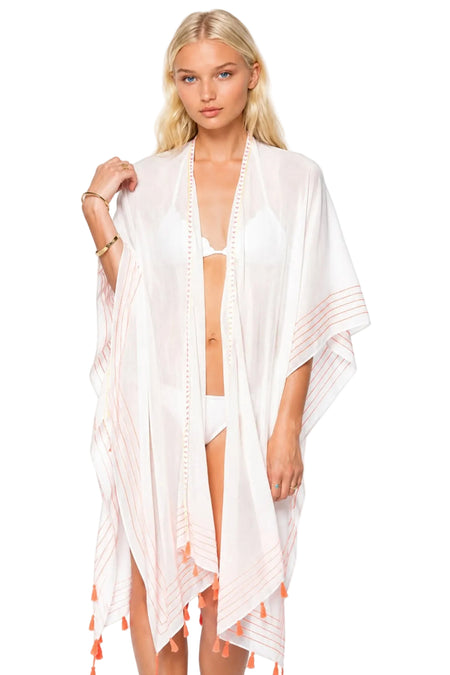 White with Metallic Print Sheer Braided Kaftan Cover Up