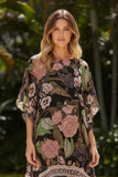 Enchanting Blooms Black Satin Print Marina Shift Sundress 5