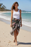 Enchanting Blooms Satin Print Oversized Coverup Sarong Wrap Scarf black 2
