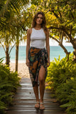 Enchanting Blooms Satin Print Oversized Coverup Sarong Wrap Scarf navy blue