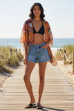 Enchanting Sheer Silky Print Crop Kimono Coverup