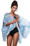 Enchanting Silky Sheer Chiffon Print Crop Kimono Coverup blue powder print
