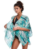 Enchanting Silky Sheer Chiffon Print Crop Kimono Coverup turq