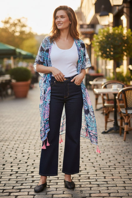 Leaves on the Wind Pastel Luxury Modal Print Made into a Kimono Coverup
