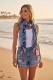 Eurodancer Blue Print Tropical Print Scarf Sarong Wrap