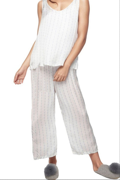 Everyday Satin Soft Pajama Tank Crop Pant Set by Loungerie blue ditsy on white 2