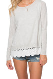 Eyelet Trim Cotton Blend Sweater Mixed Material light grey heather with white eyelet 2-Subtle Luxury Sweater