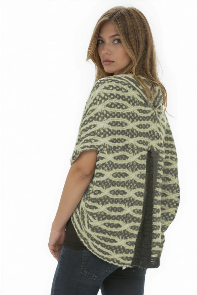 F14S1-Novelty-Knit-Stitch-Shrug fall Winter Accessory Knit Olive Green