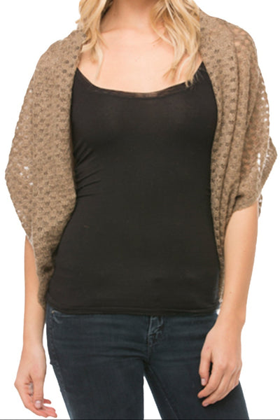 F14S3-Taupe Open-Mesh-Hand-Knit-Sweater-Shrug-Almost Vintage Subtle Luxury