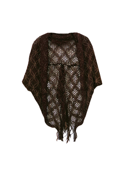 Stitched Embroidery Sweater Knit Shrug with Fringe