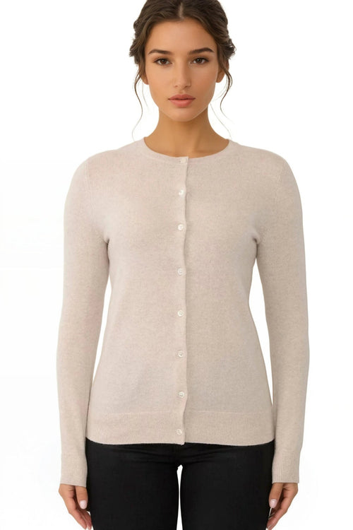 100% Cashmere Cardigan Oatmeal Tan Women's Sweater | Subtle Luxury Cashmere