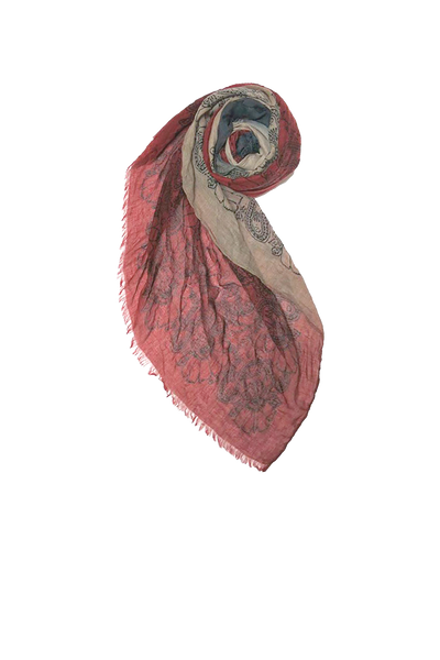 Ombre Henna Printed Scarf in Wine Red | XL Sheer Wrap, Shawl & Sarong
