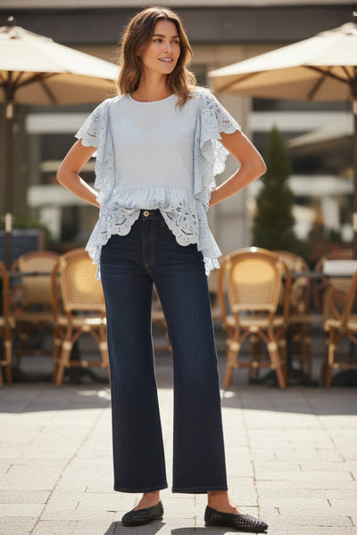 Fae Crop Top with Cotton Eyelet Cutwork Detail lt grey