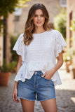 Fae Crop Top with Cotton Eyelet Cutwork Detail white