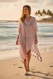 Fairy Road Muted Pink Multi-Stripe Sheer V-Neck Caftan Cover-Up