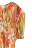 Feathered Strokes Orange Silk Print, 100% Silk Chiffon Silk Crop Top with Kimono Sleeve , almost vintage