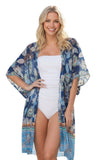 Floral Tapestry Cotton Print Open-Tie Kaftan Cover-Up