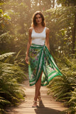 Floral Festival Lime Green Border Print Scarf Wrap Sarong