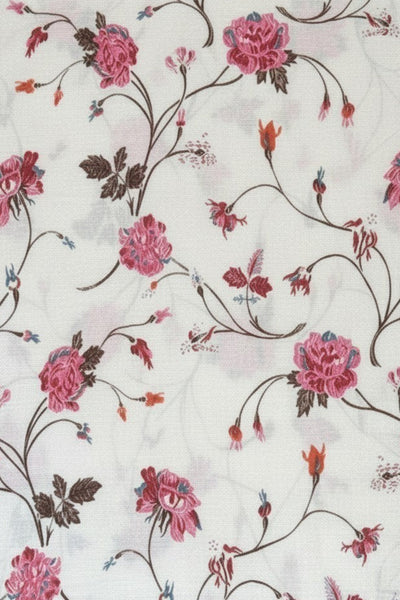 Floral Print Extra Fine Wool Fashion Scarf Wrap white with pink swatch 2