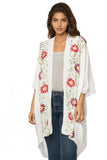 Floral Vines Embroidered Kimono Coverup white with multi color embroidery