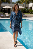 Flower Stamps Isle Dress Coverup  in Batik Navy Luxury Print