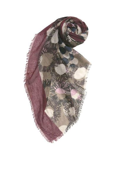 Flower and Dots Sheer Print Scarf Wrap | Lightweight Floral Boho Shawl Maroon Red 2
