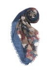 Flower and Dots Sheer Print Scarf Wrap | Lightweight Floral Boho Shawl Navy blue  2