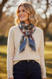 Flower and Dots Sheer Print Scarf Wrap | Lightweight Floral Boho Shawl denim blue