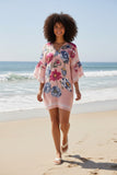 Flowers Forever Metallic Print Bell Sleeve Kaftan Dress Coverup