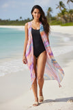 Free Spirit Multi-Wear Coverup Vest in Sunset at Sea Print Muted Watercolor