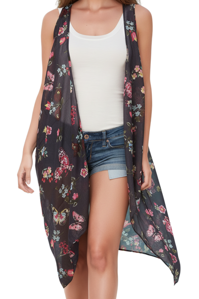 Free Spirit Coverup Multi-Wear Vest in Night Flowers Print in Navy pool to party