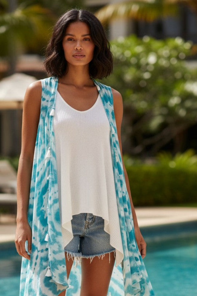 Free Spirit Multi-Wear Resort-wear Coverup in Happy Hippie Tie Dye Print blue turq