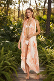 Free Spirit Multi Wear Coverup Vest in Antique Porcelain Print TANGERINE ORANGE