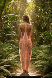 Free Spirit Multi Wear Coverup Vest in Antique Porcelain Print orange back view