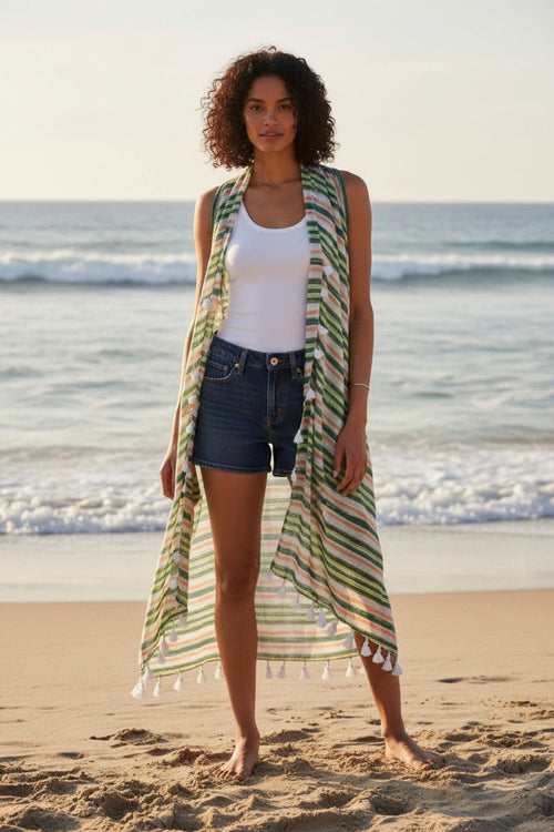 Free Spirit Multi Wear Coverup Vest in Citrus Stripe Metallic Cotton Print