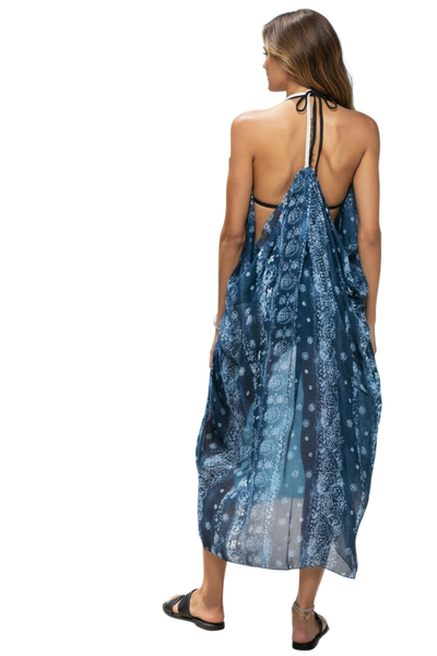Free Spirit Multi Wear Coverup Vest in Flower Stamps Blue Print back