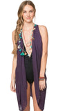 Free Spirit Vest Coverup Beachwear in Stitch & Pom Purple 2