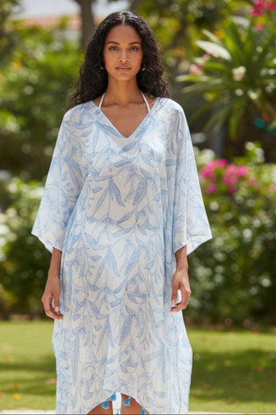 Fresh Breeze Luxury V-Neck Kaftan Coverup Dress in Powder Blue mood