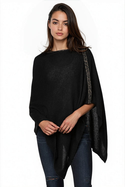 Be Golden 100% Cashmere Braided Trim Poncho