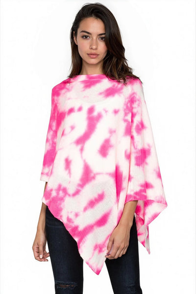 Flamingo-White Tie Die Cashmere Poncho Sweater